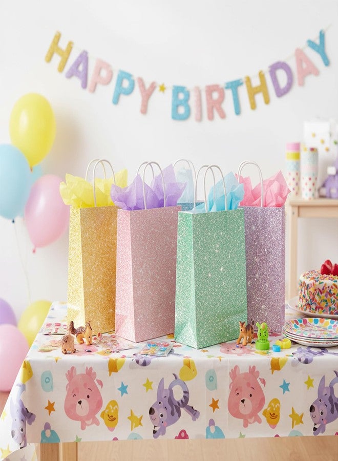 SilTriangle 24 Pcs Glitter Pastel Party Favor Bags with Handles Pastel Christmas Gift Bags Bulk Colored Paper Goodie Packaging Birthday Holiday Party Supplies, 5.91 x 3.15 x 8.27 Inches, 6 Color - Image 3